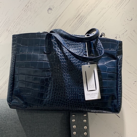 NWT Lisa Minardi Croc Embossed Leather Satchel/Bag - Picture 4 of 10